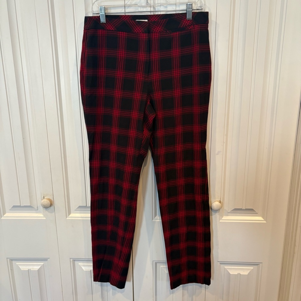 J. Jill Premium Bi-Stretch Red‎ And Black Plaid Dress Pants Size 10